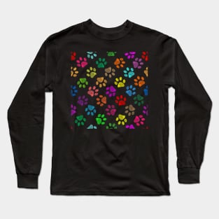 Colorful vibrant colored doodle paw prints Long Sleeve T-Shirt